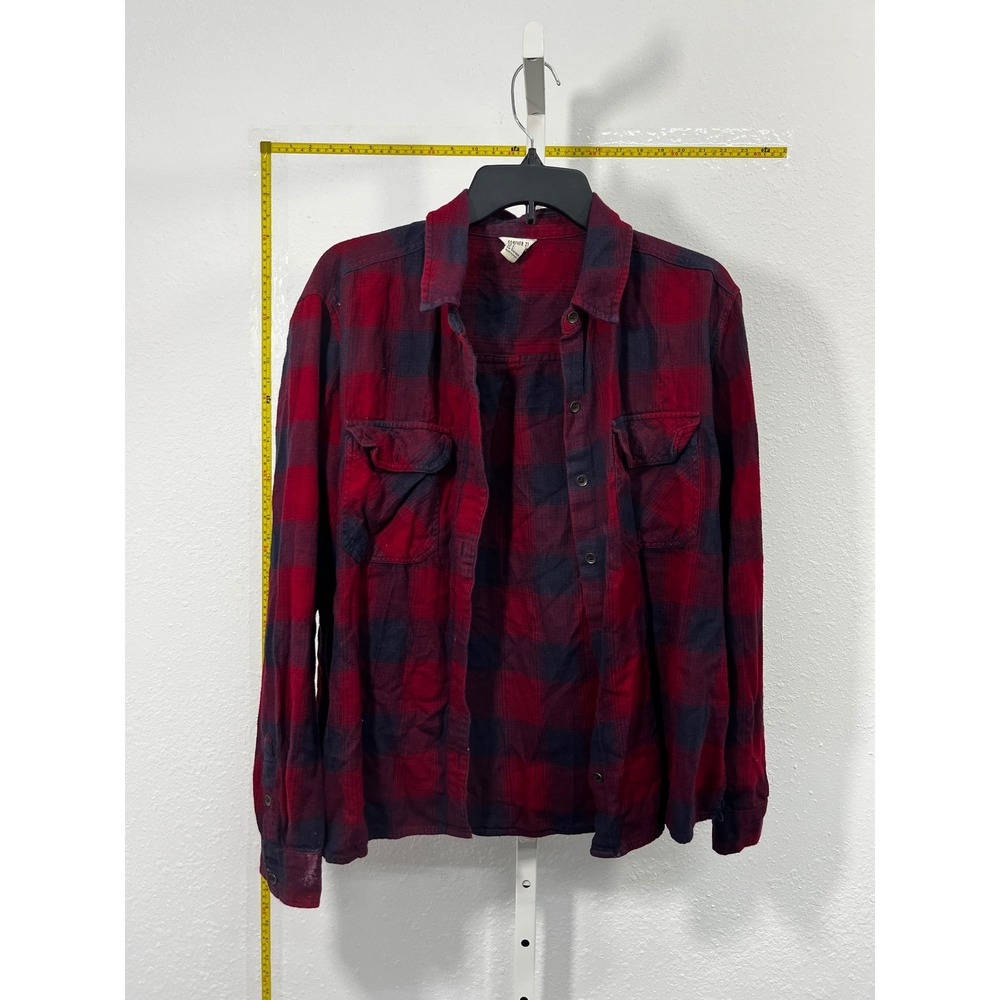 Forever 21 Mens Large Red Navy‎ Blue Buffalo Plaid Flannel Button Up Shirt L